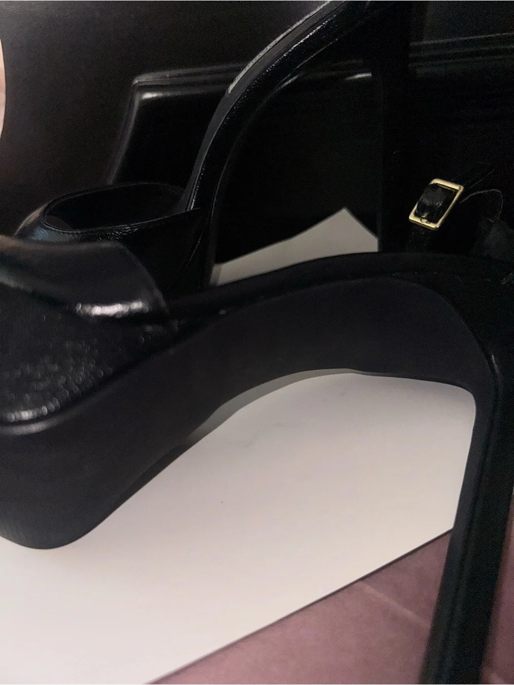 Steve Madden Black Patent Leather Platform Ankle-Strap Heels
